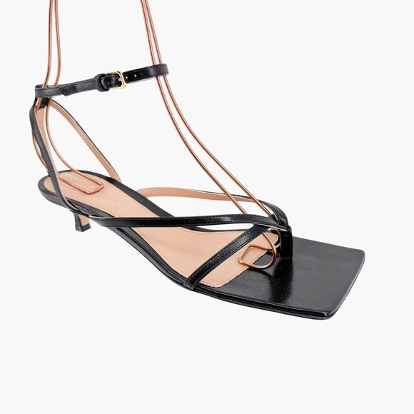 Bottega Veneta Stretch Mid Heel Sandals Size 37.5 US 7.5 Black Strap Kitten - Picture 9 of 13